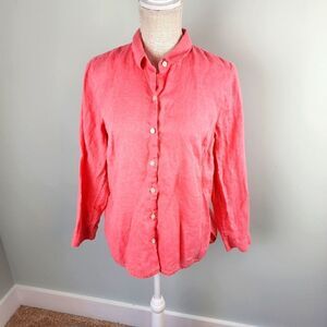 J Jill Love Linen Essential Long Sleeve Button Down Shirt Size Medium Petite